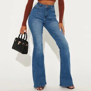 Stretch Flare Jeans Medium Blue Wash - Size 15